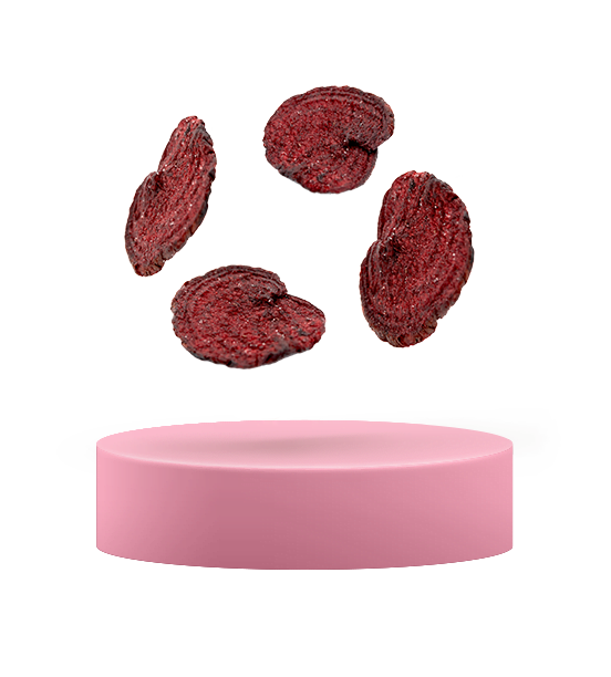 beet chips levitating on a podium