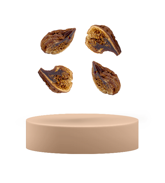 dried figs levitating on a podium