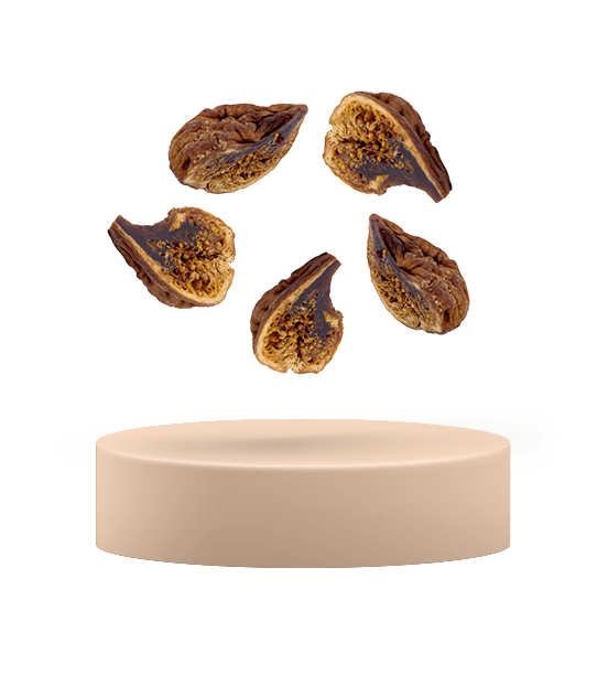dried figs levitating on a podium